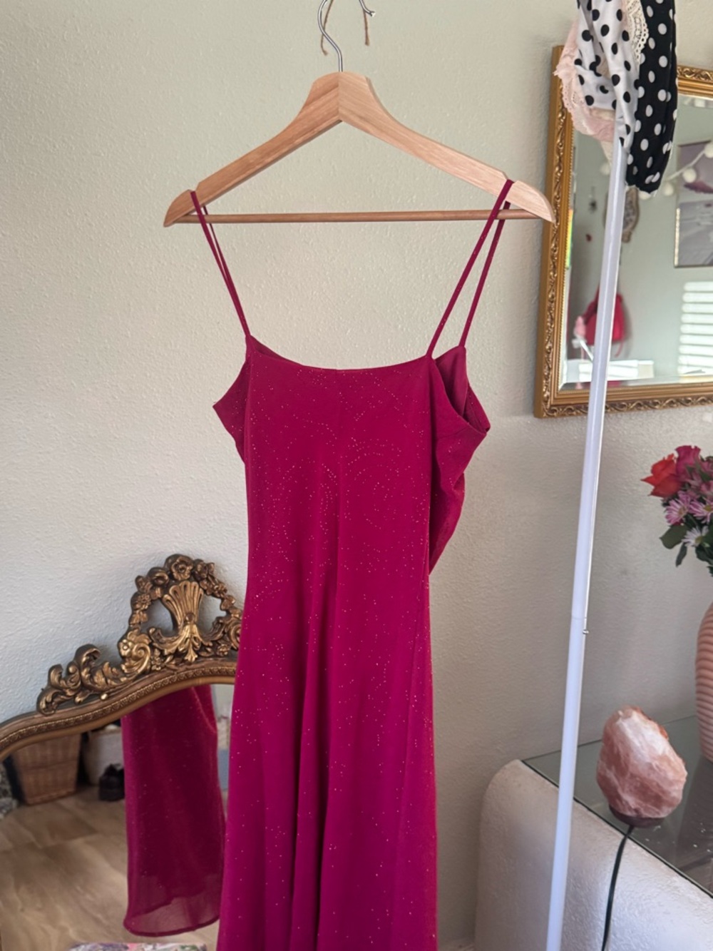 Vintage Fuchsia Spaghetti-Strap Cowl Neck Dress - Picture 3 of 3
